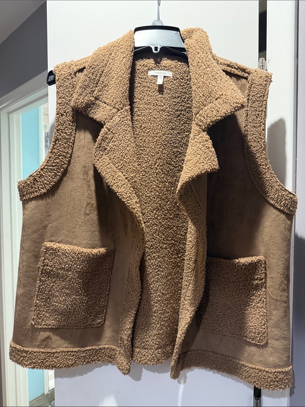 Maurices Tan Faux-Shearling Vest with Patch Pockets